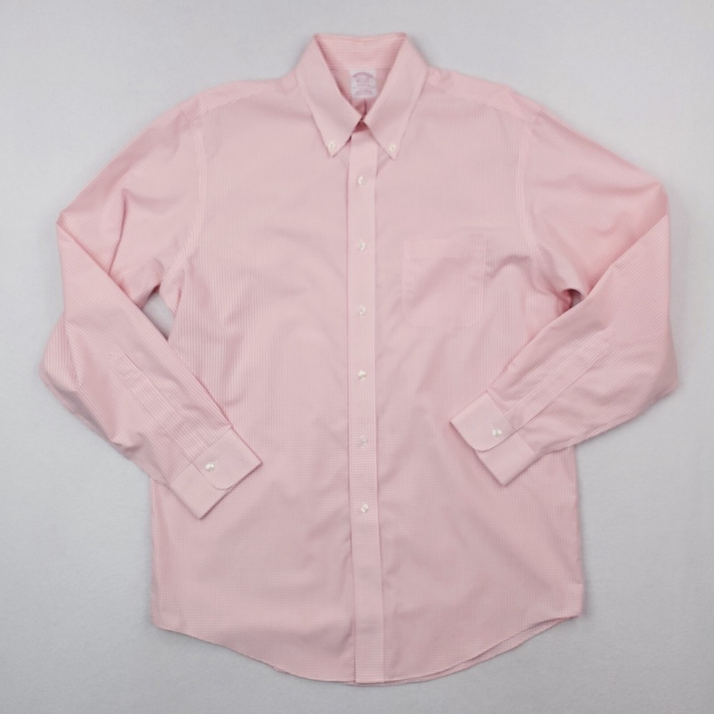Brooks Brothers Shirt Men 15.5 Red White Madison Graph Check Button Down Relaxed